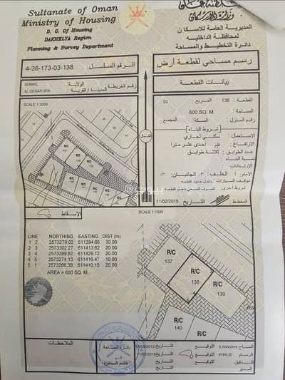 ارض سكنية  للبيع في سمائل، الداخلية - أرض سكنية للبيع في سُمايل، الداخلية