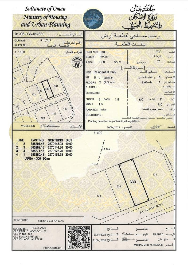 أرض سكنية للبيع في القريات، مسقط أرض سكنية للبيع في القريات، مسقط