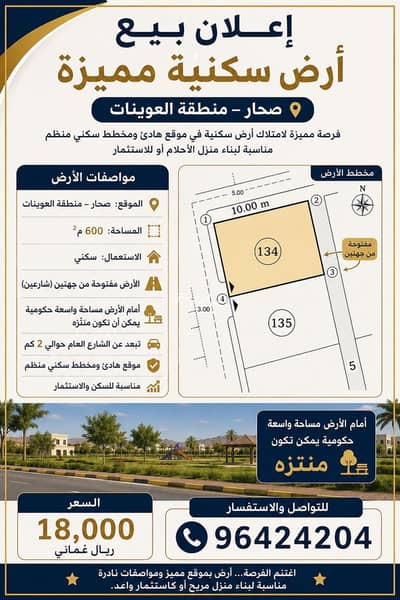ارض سكنية  للبيع في صحار، الباطنة - أرض سكنية للبيع في صحار، الباطنة
