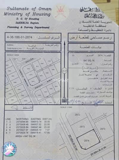 ارض سكنية  للبيع في سمائل، الداخلية - أرض سكنية للبيع في سميم، الداخلية