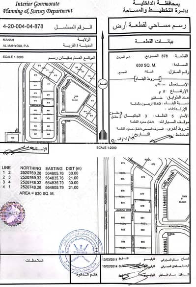 ارض سكنية  للبيع في منح، الداخلية - أرض سكنية للبيع في مناه، الداخلية