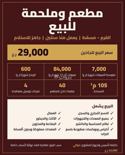 عقارات تجارية اخرى  للبيع في القرم، مسقط - عقار تجاري مفروش 105 متر مربع للبيع في قورم، مسقط