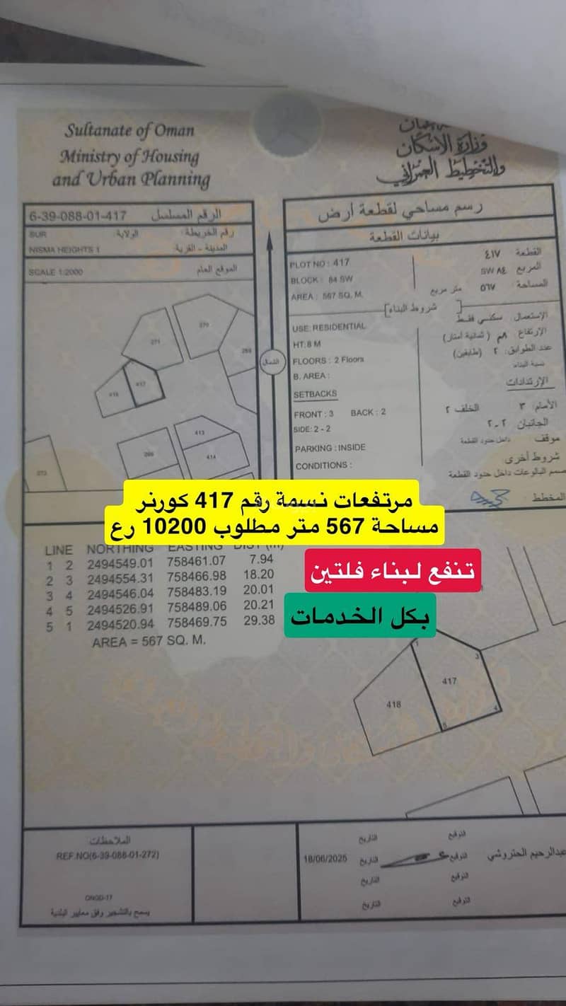 أرض سكنية للبيع في سور، الشرقية