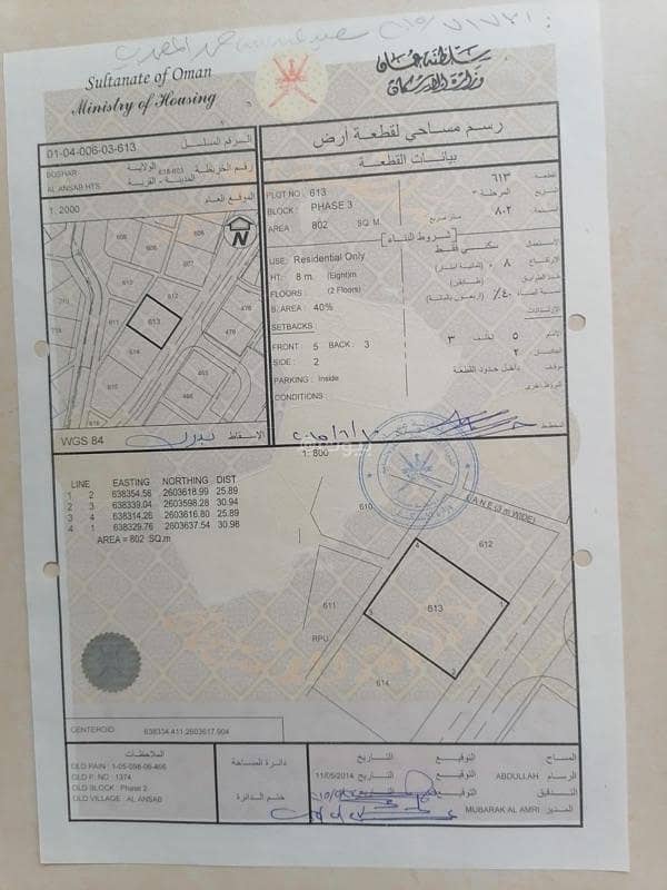 أرض سكنية للبيع في أنساب، مسقط أرض سكنية للبيع في أنساب، مسقط