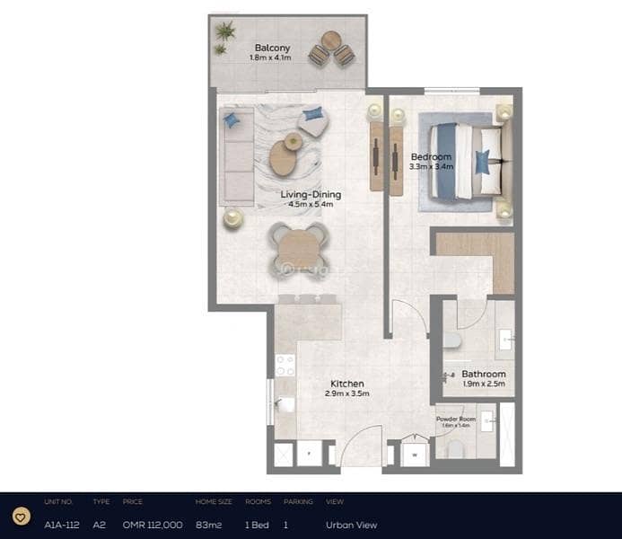 1 Bedroom Apartment For Sale The Wave (Almouj) Muscat 1 Bedroom Apartment For Sale The Wave (Almouj) Muscat