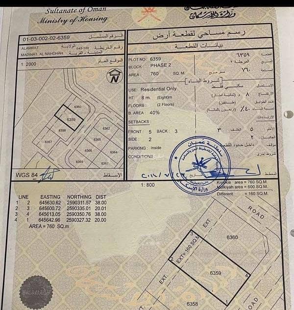 أرض سكنية للبيع في الظهر، مسقط