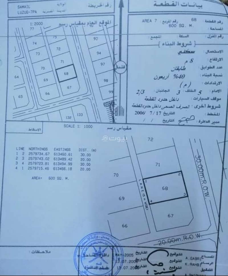 أرض سكنية للبيع في سمائل، الداخلية