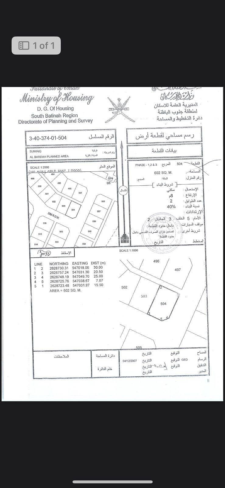 أرض سكنية للبيع في السويق، الباطنة