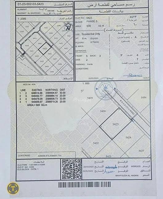أرض سكنية للبيع في المعترض، مسقط أرض سكنية للبيع في المعترض، مسقط
