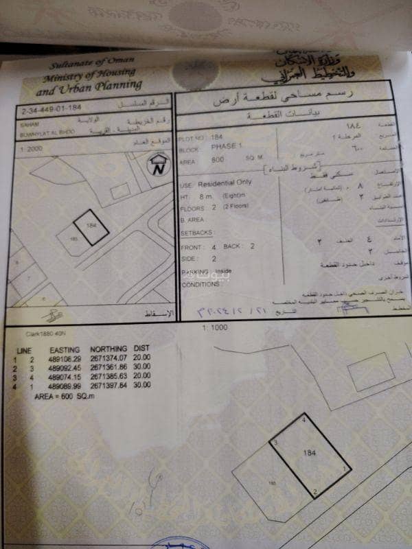 أرض سكنية للبيع في صحار، الباطنة