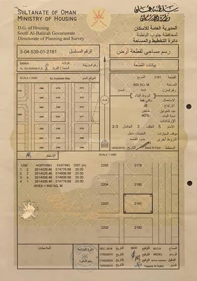 ارض سكنية  للبيع في بركاء، الباطنة - أرض سكنية للبيع في بركاء، الباطنة