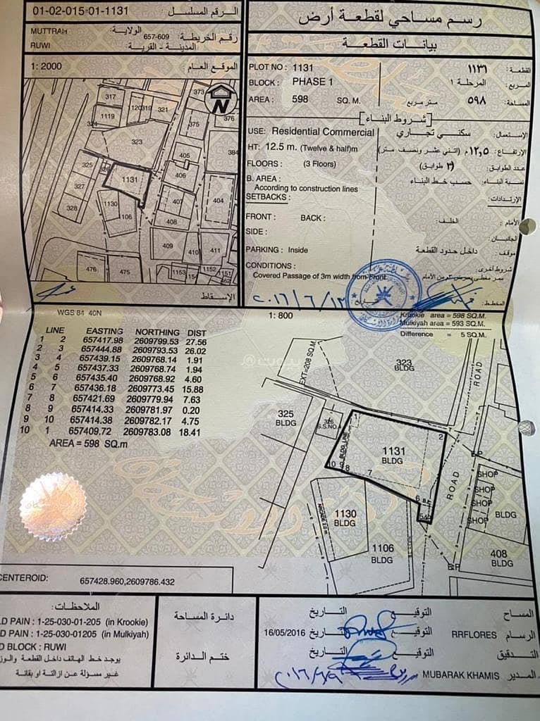 أرض سكنية للبيع في روي، مسقط