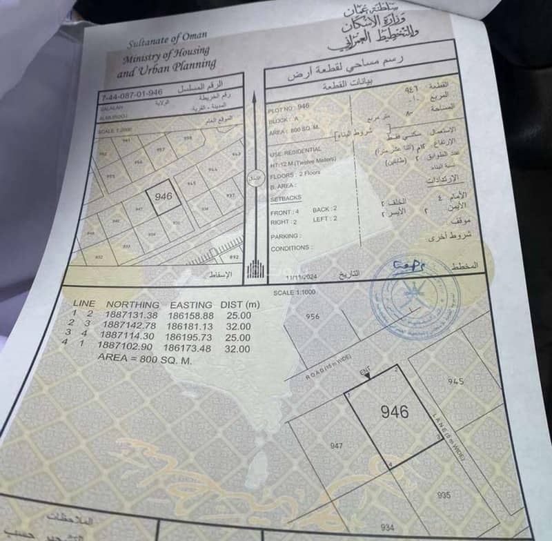 أرض سكنية للبيع في صلالة، ظفار أرض سكنية للبيع في صلالة، ظفار