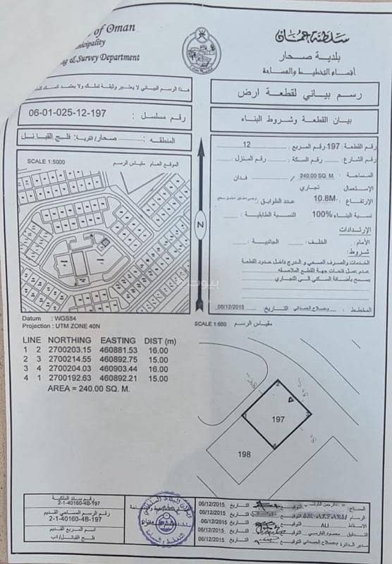 أرض سكنية للبيع في صحار، الباطنة