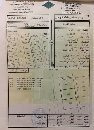 ارض سكنية  للبيع في سمائل، الداخلية - أرض سكنية للبيع في سمائل، الداخلية