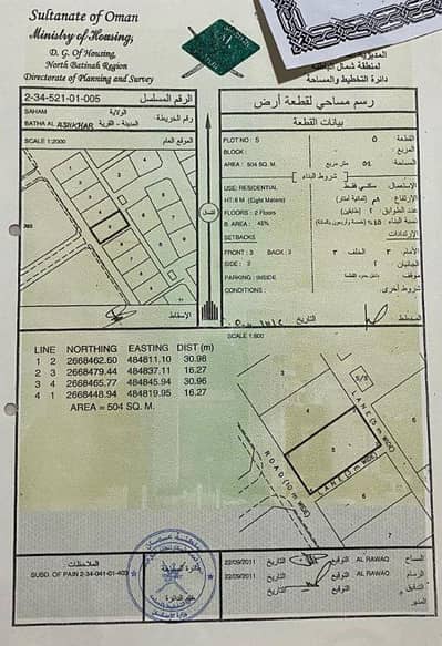 ارض سكنية  للبيع في صحم، الباطنة - أرض سكنية للبيع في صحار، الباطنة