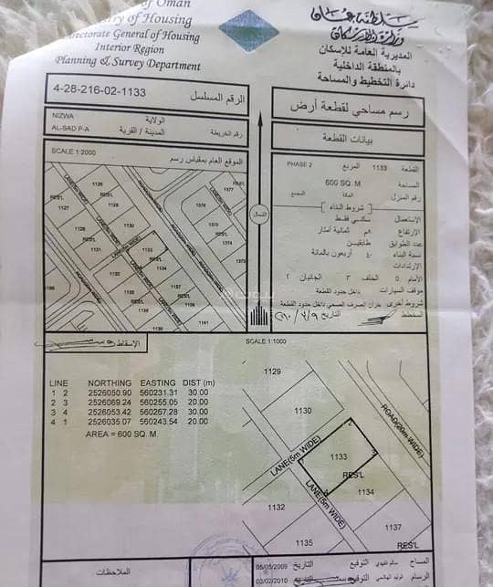 أرض سكنية للبيع في نزوى، الداخلية