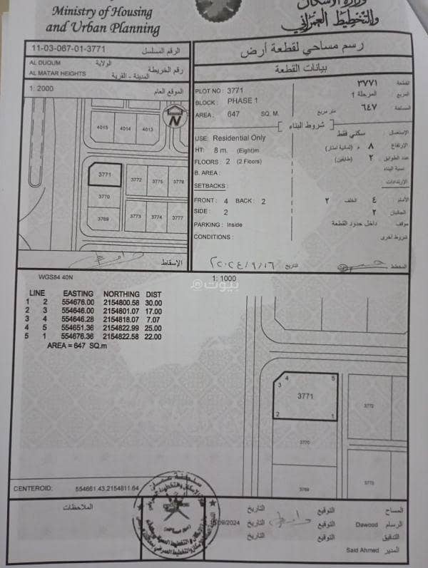 أرض سكنية للبيع في الدقم، الوسطى