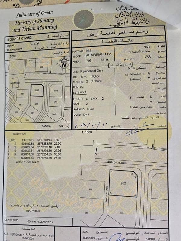 أرض سكنية للبيع في سمائل، الداخلية