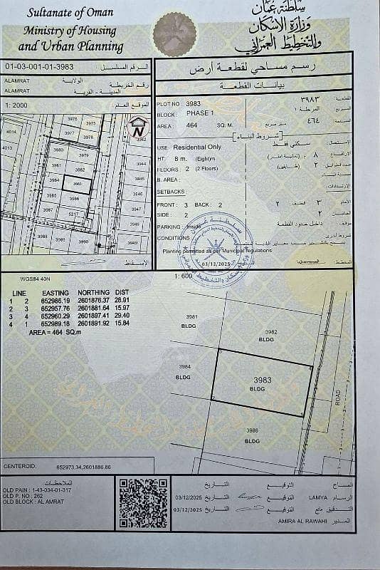 أرض سكنية للبيع في العامرات، مسقط أرض سكنية للبيع في العامرات، مسقط