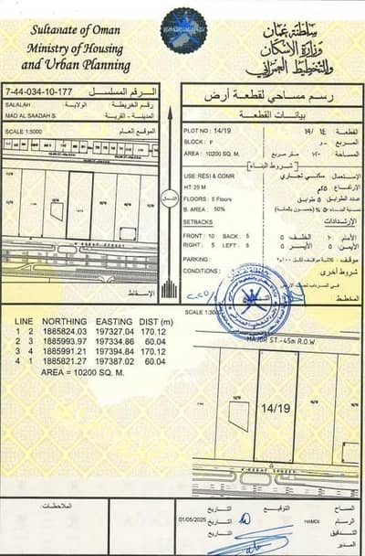 ارض سكنية  للبيع في صلالة، ظفار - أرض سكنية للبيع في صلالة، ظفار